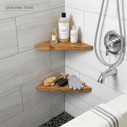 2 Pack Wooden Corner Shower Shelf Triangular Corner Shelf Wooden Bathroom Shelf for Tiled Wall, Shower Corner Shelf, No