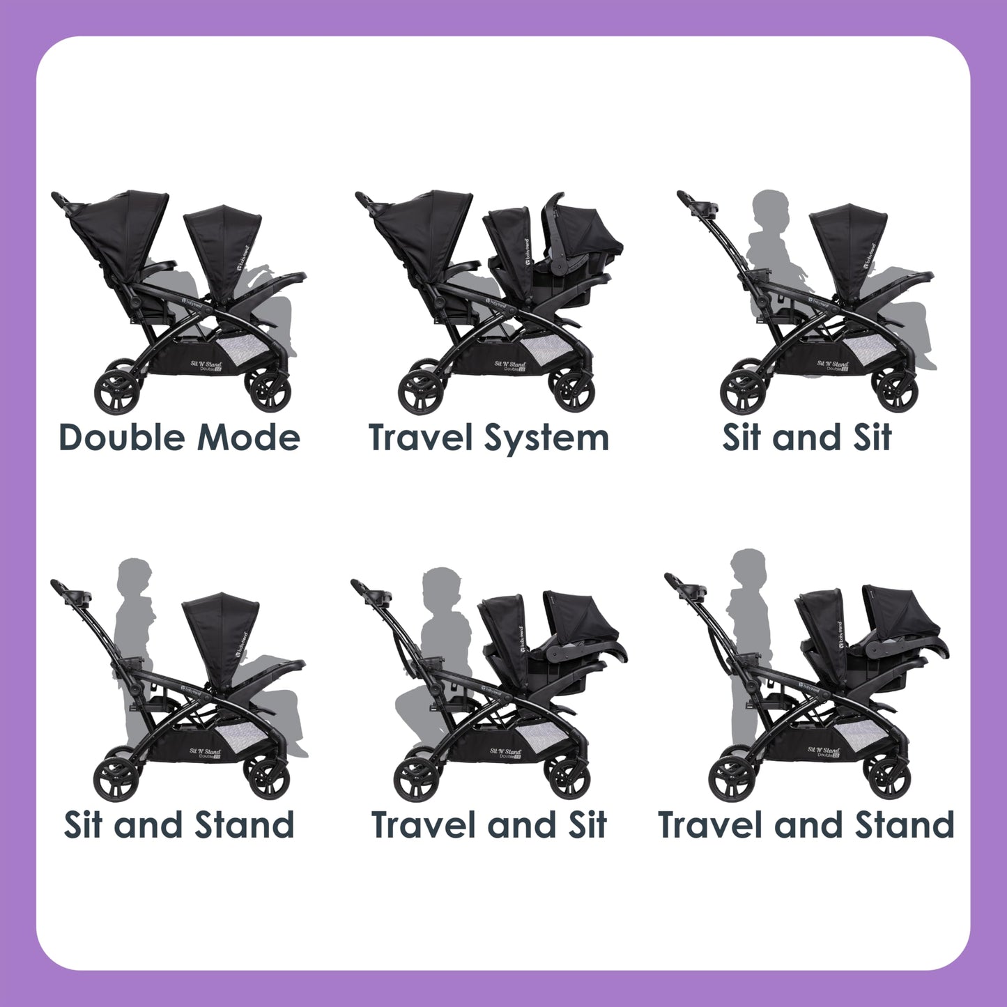 Baby Trend Sit N' Stand® Double 2.0 Stroller, Dash Black