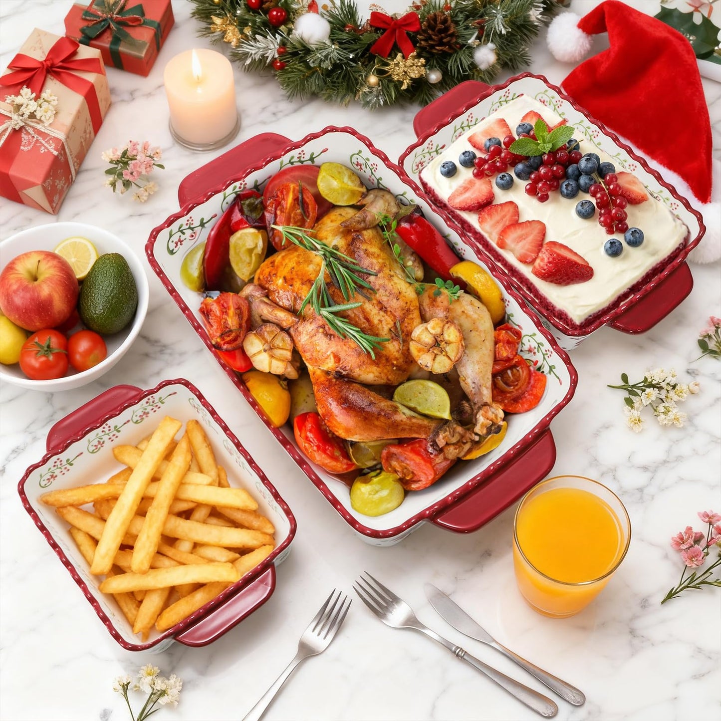 Coloch 3 Pack Ceramic Baking Dishes, Rectangular Bakeware Set Hand-painted Lasagna Pan Porcelain Serving Bakeware for Pasta, Chicken, Kitchen, Banquet, Microwave and Dishwasher Safe