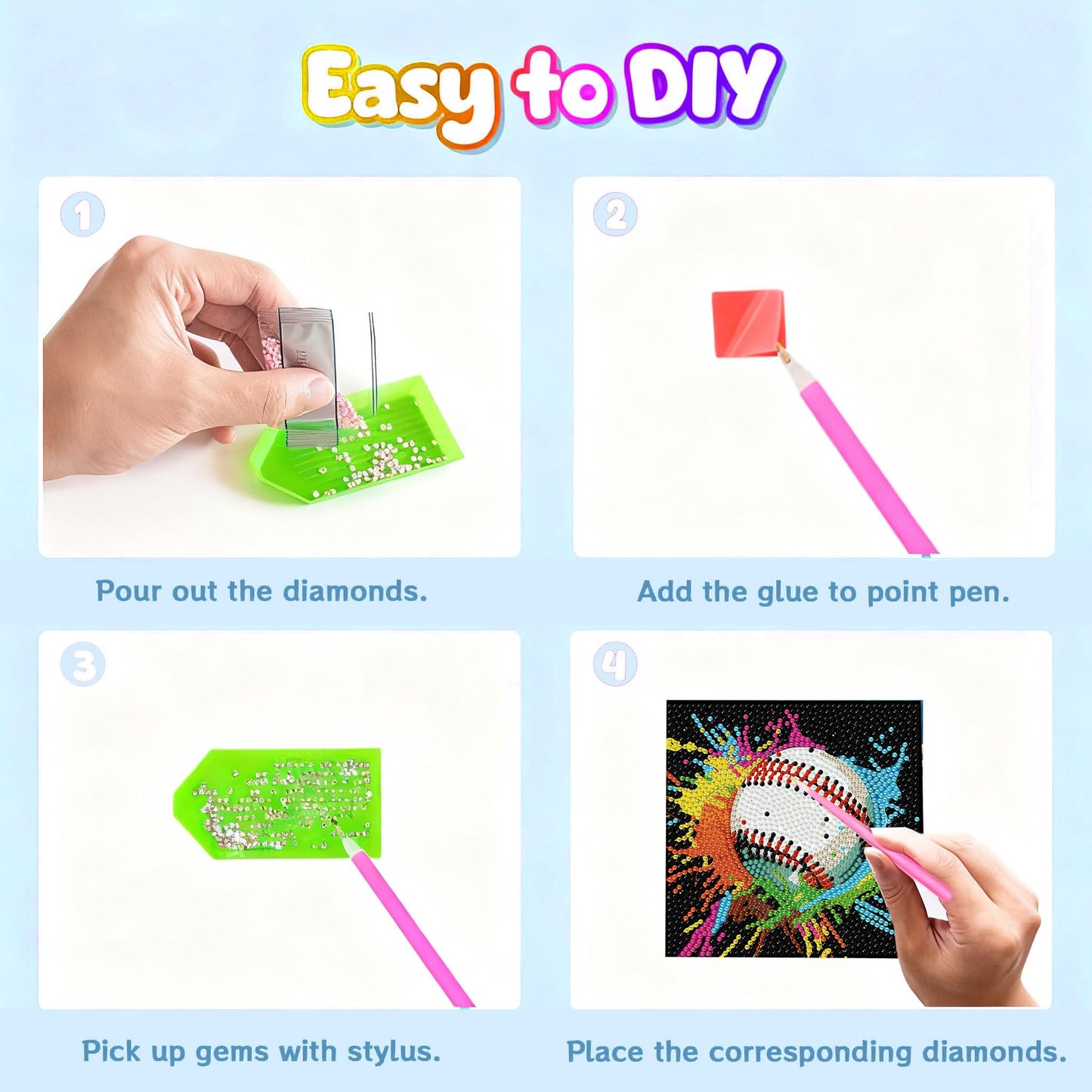 bleihum 4 Pack Diamond Art Painting Kits for Kids, Sports Small Diamond Art for Kids Ages 8-12, Cute Football Gem Art Kits for Kid Gift Home Wall Decor 6X6 inch