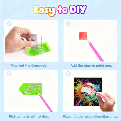 bleihum 4 Pack Diamond Art Painting Kits for Kids, Sports Small Diamond Art for Kids Ages 8-12, Cute Football Gem Art Kits for Kid Gift Home Wall Decor 6X6 inch
