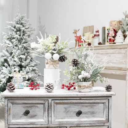 JJIALEIXI Mini Christmas Tree Set - 11" Artificial Potted Tabletop Decor for Holiday Parties | White/Green/Silver