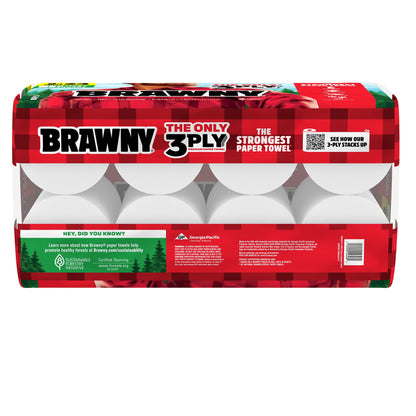 Brawny Tear-A-Square 3-Ply Paper Towels, 8 Triple Rolls = 24 Regular Rolls, Strong, Absorbent, and Durable with 3 Sheet Sizes (Quarter, Half, Full)