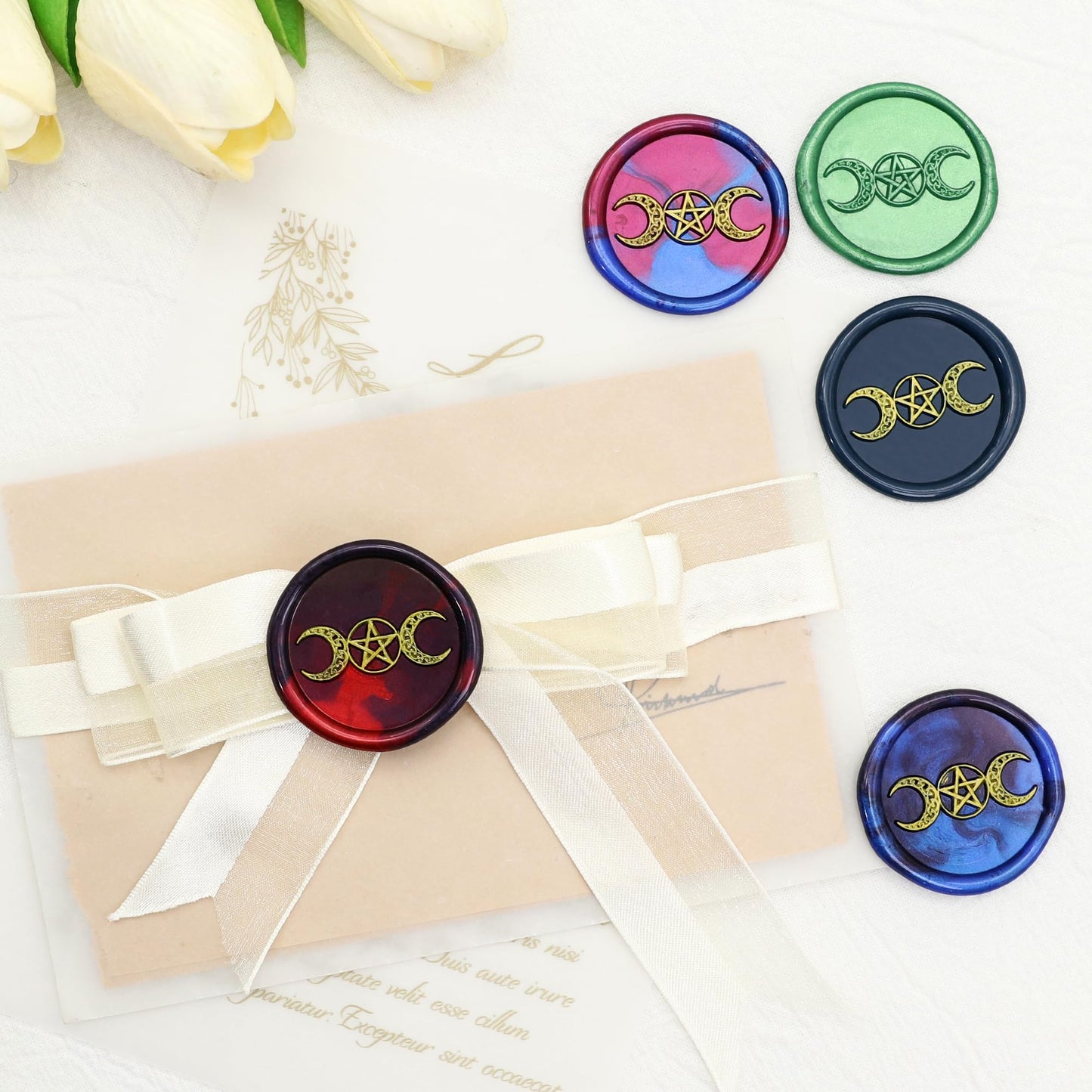 SWANGSA Triple Moon Goddess Wax Seal Stamp Kit with 200pcs Sealing Wax Beads, Great for Wedding Invitations, Christmas, Halloween, Wine Packages, Gift Wraps