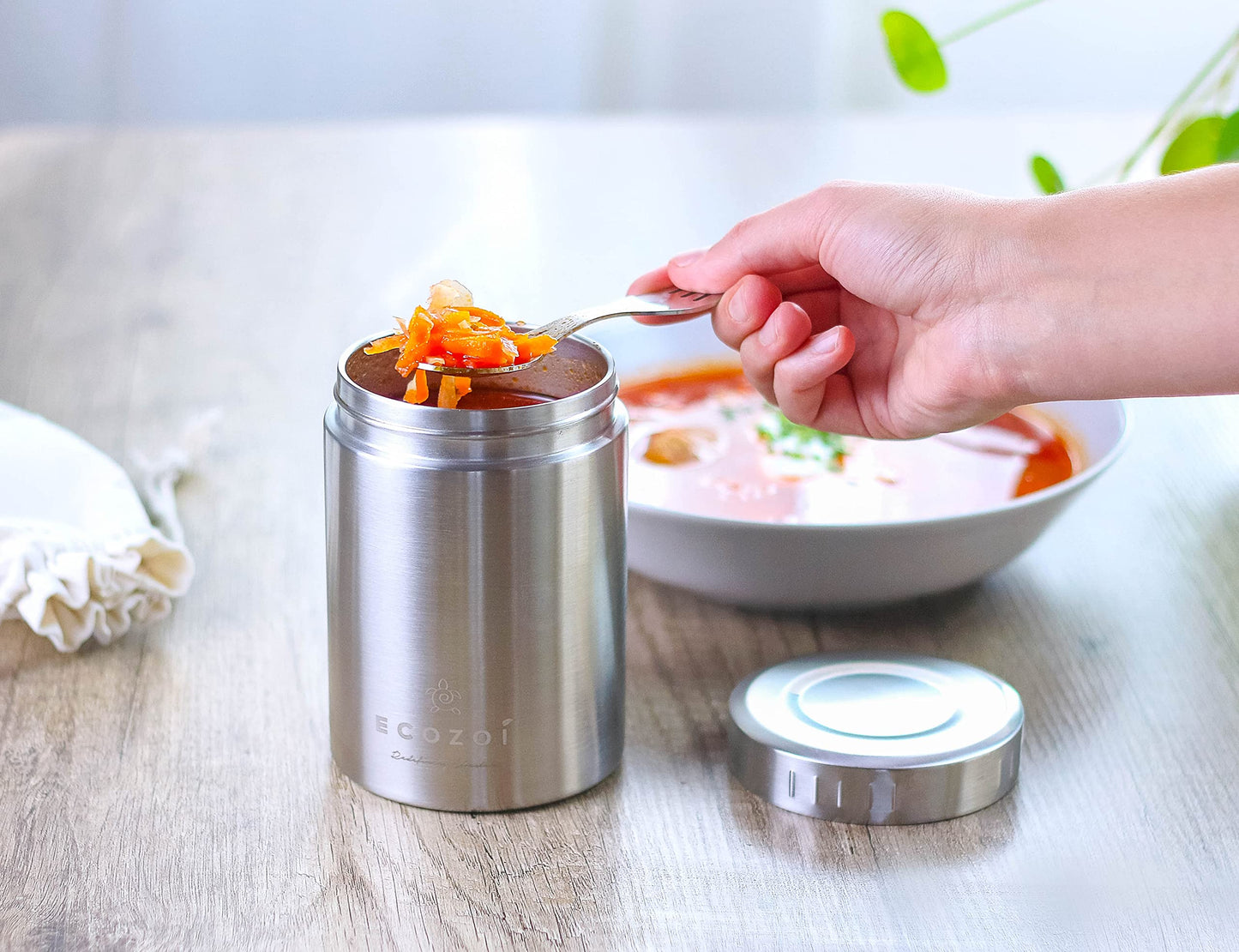 ecozoi Stainless Steel Insulated Lunch Box, Vacuum Insulated Food Jar, 17 Oz + Spork + Lunch Bag