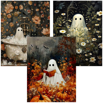 igoodom 3 Pack Halloween Diamond Art Kits for Adults, Halloween Ghosts Diamond Painting Kit, Full Drill Round Diamond Art Kits, DIY Gem Art and Crafts for Home Wall Decor Gift 12x16inch