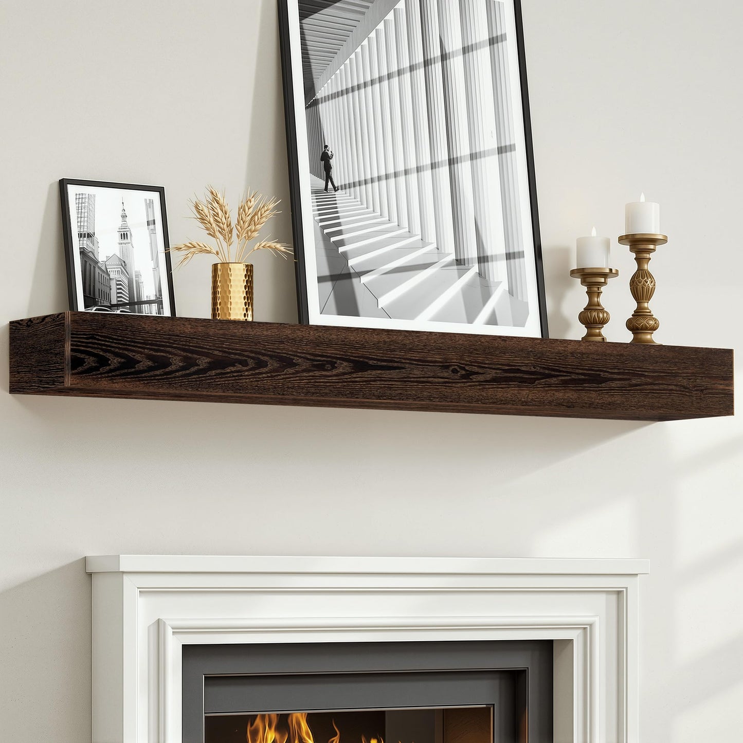 Heimlove Fireplace Mantel Shelf 72 Inch,Handmade Rustic Solid Wood Mantles for Over Fireplace,Wall Mounted Floating Fireplace Mantel Shelf for Living Room Decor,72"x 8"x 6"-Dark Carbonized