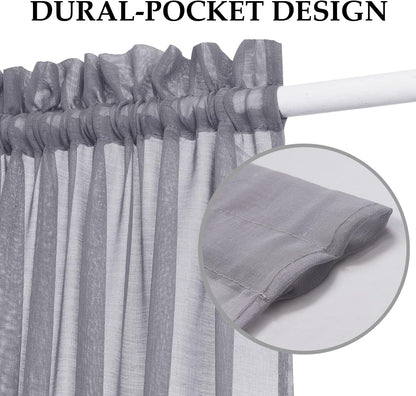 Aquazolax Transparent Sheer French Door Curtain Panel (1 Piece, 30W x 40L, Grey) - Elegant Solid Voile Rod Pocket