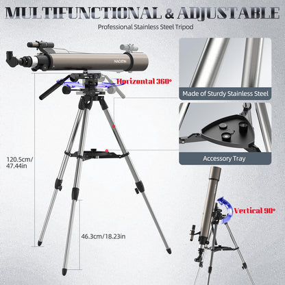 NACATIN Astronomy Telescope for Adults & Professionals, 102mm Aperture 900mm with Dual Slow-Motion Rods - for Ultra-Smooth & Precise Tracking, Telescope for Adults high Powered for Moon & Planets
