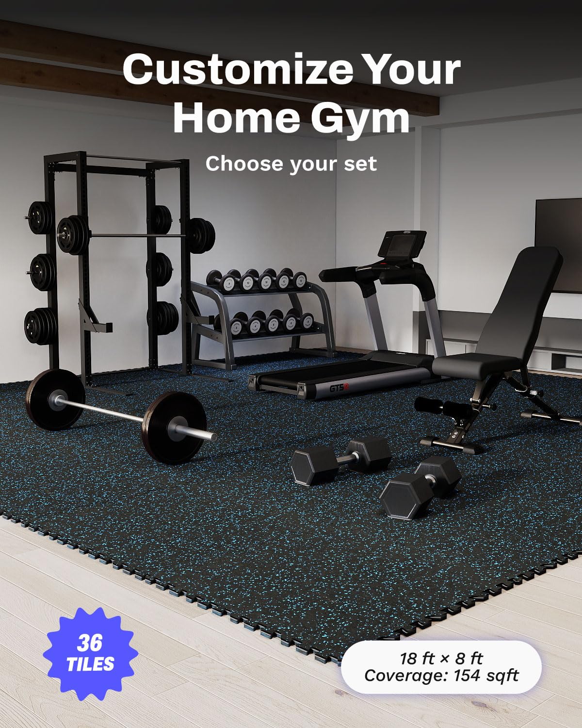 AIRHOP 0.56in Thick 144 Sq Ft Exercise Equipment Mats, 36 Tiles Upgraded Rubber Top with High Density EVA Foam, Large Interlocking Puzzle Gym Flooring for Home Gym, Heavy Weight Workout, 24 x 24in