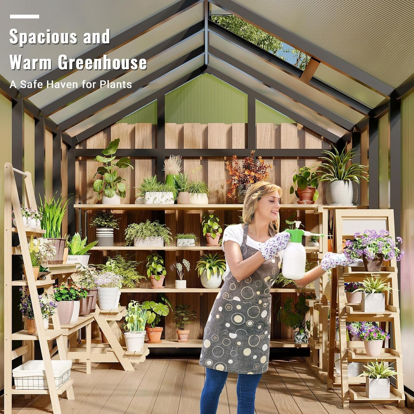 Greenhouse, 6x8 Ft Outdoor Greenhouses, Greenhouse Kit, Portablee Greenhouses with Ground Nails and Vent Windows, Sliding Lockable Door, Polycarbonate Green Houses for Outside Garden Backyard, Black