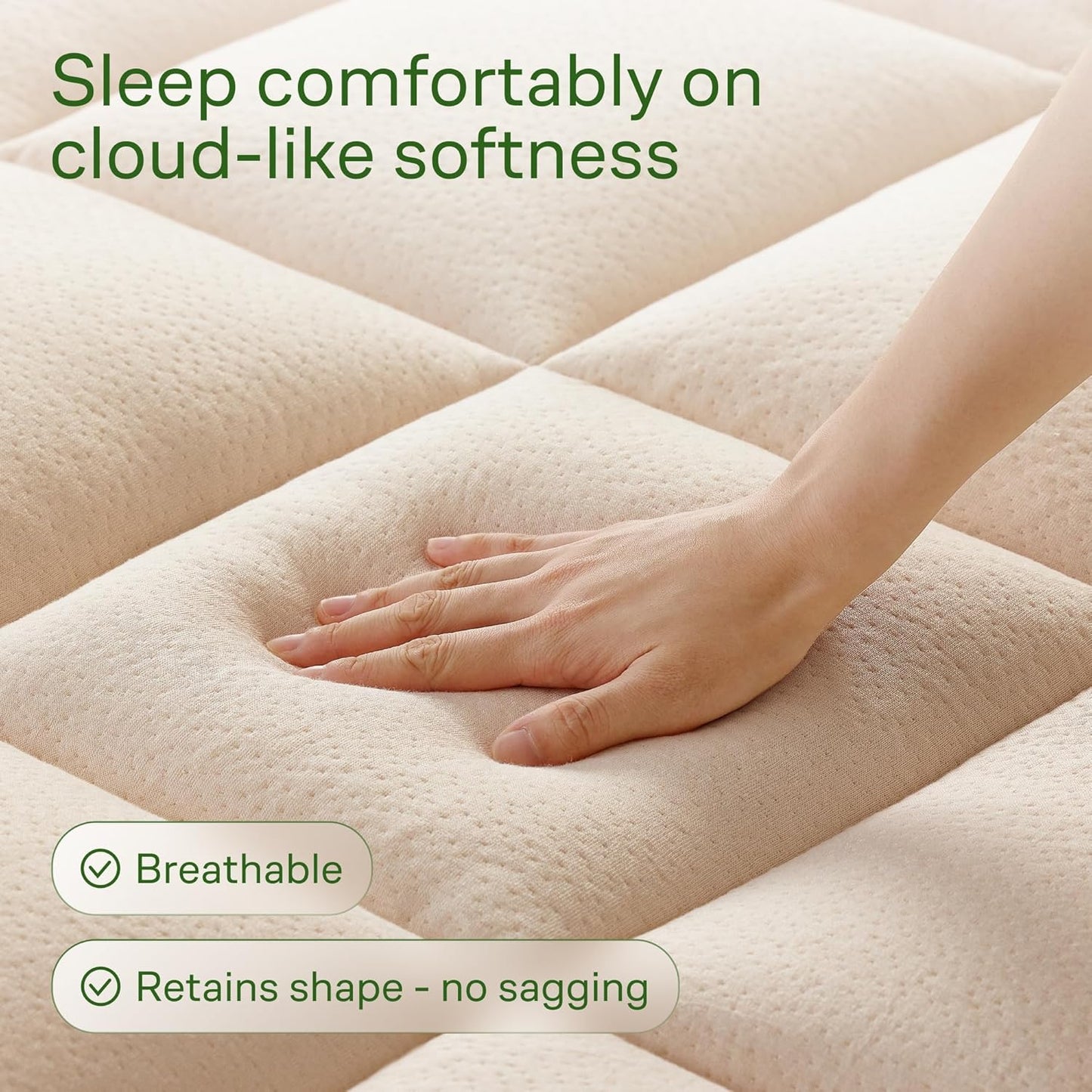 Niagara Sleep Solution Queen Size Mattress Topper - Ultra Soft Bamboo Viscose Pillow Top for Back Pain Relief | Naturally Cooling, Beige