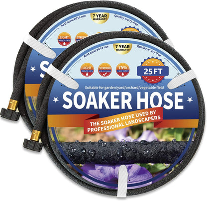 2 Pack 25 1/2 50 Yard(2 Pack 25 Soaker Hose FT for Garden Bed, Rubber Garden Soaker Hoses FT, Drip Irrigation Watering