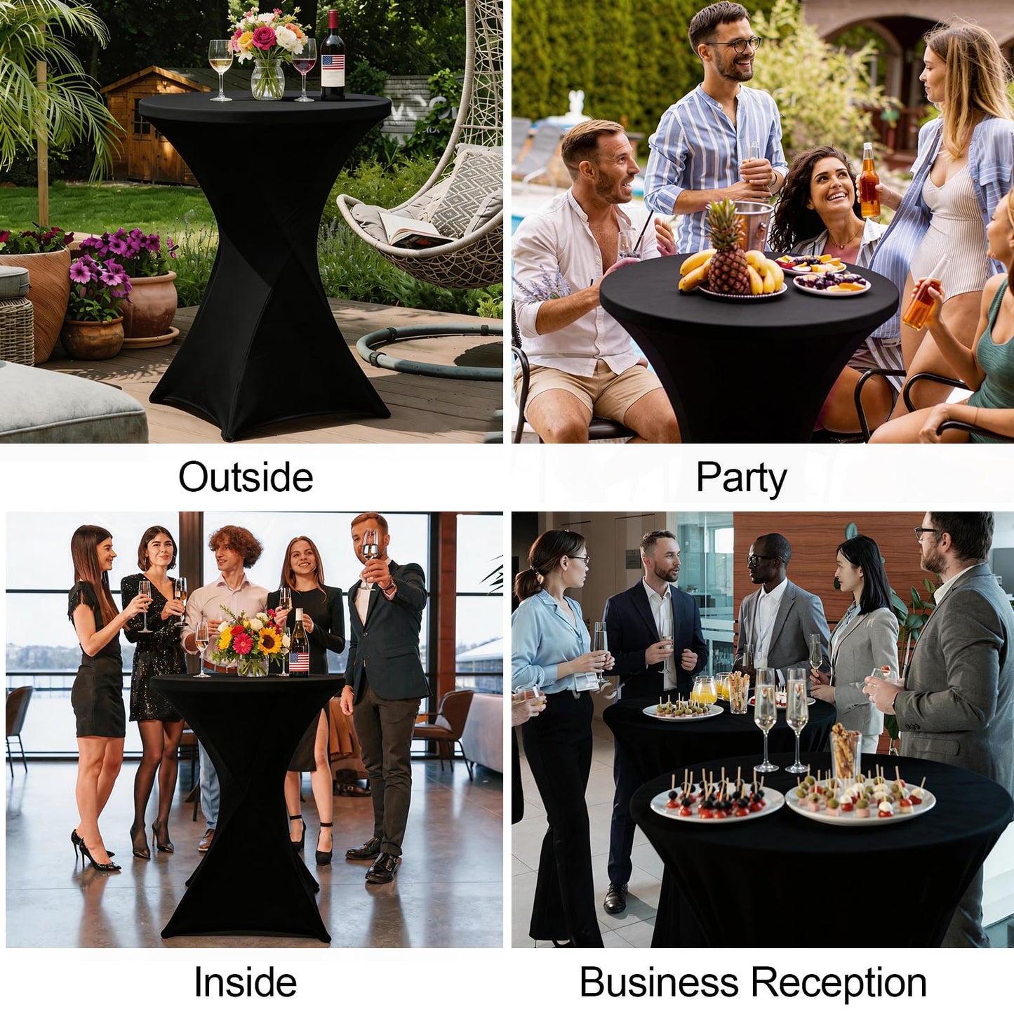 HTVSHEE 2 Set 32" High Top Table Round Folding Cocktail Tables with Removable Legs & 2 Stretch Covers White Tall Bar Table for Wedding Party Patio Events