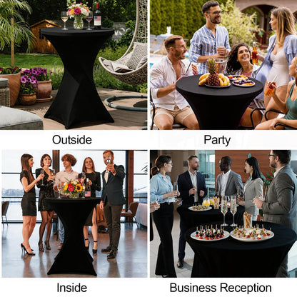 HTVSHEE 2 Set 32" High Top Table Round Folding Cocktail Tables with Removable Legs & 2 Stretch Covers White Tall Bar Table for Wedding Party Patio Events