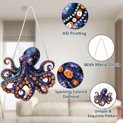 SENQAO Octopus Diamond Art Hanging Kit for Adult, Special Shaped Rhinestone, Double Sided DIY Acrylic Diamond Art Painting Window Pendants Home Garden Wall Hanging Kits Hanging Ornament