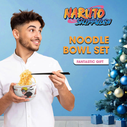 Culture Fly Naruto Ramen Bowl Set with Chopsticks and Spoon, 20 oz Ceramic Microwave Instant Noodle Bowls with Chopsticks, Ramen Noodle Bowl, Rice Bowl Anime Gifts for Men