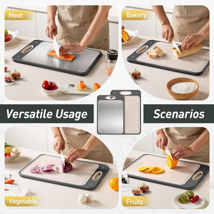 2 Packs Set, Set [1611+1812 Inch] Stainless Steel Cutting Board Best Non Toxic Cutting Boards for Kitchen, Double Sided