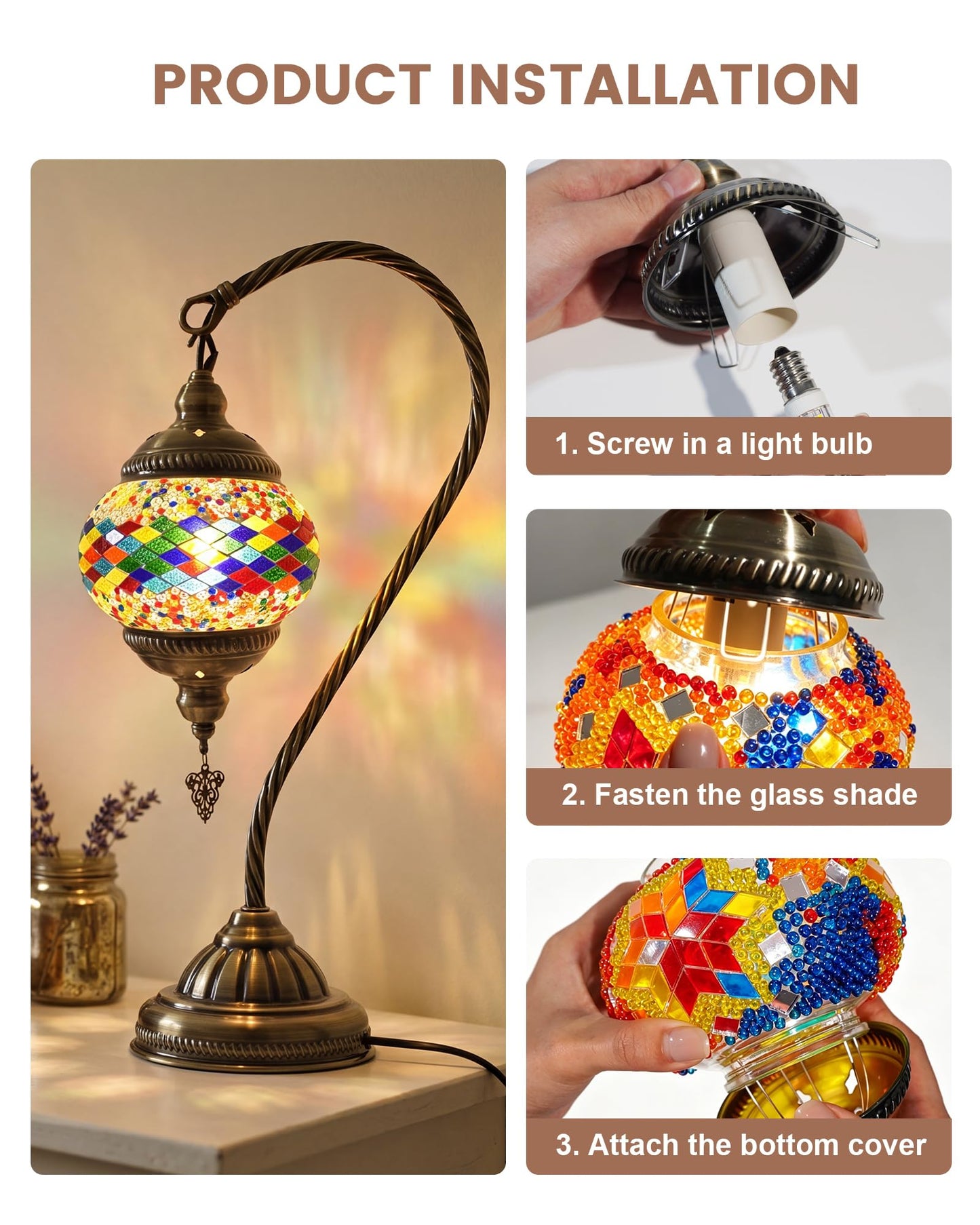 LOZNDA DIY Turkish Mosaic Lamp Kit, Bedside Turkish Lamp Bohemian Moroccan Unique Gift Idea, Mosaic Art & Craft Project Kits for Adults & Teens for Living Room (Prism Aura)