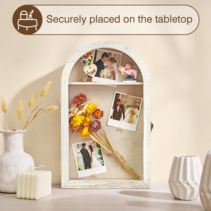 DGWJSU Shadow Box Frame 10x16 Large Shadow Boxes Display Cases with Linen Back and Removable Shelves, Picture Frame Wedding Bouquet Memorabilia Medals Photos Memory Box for Keepsakes (White)