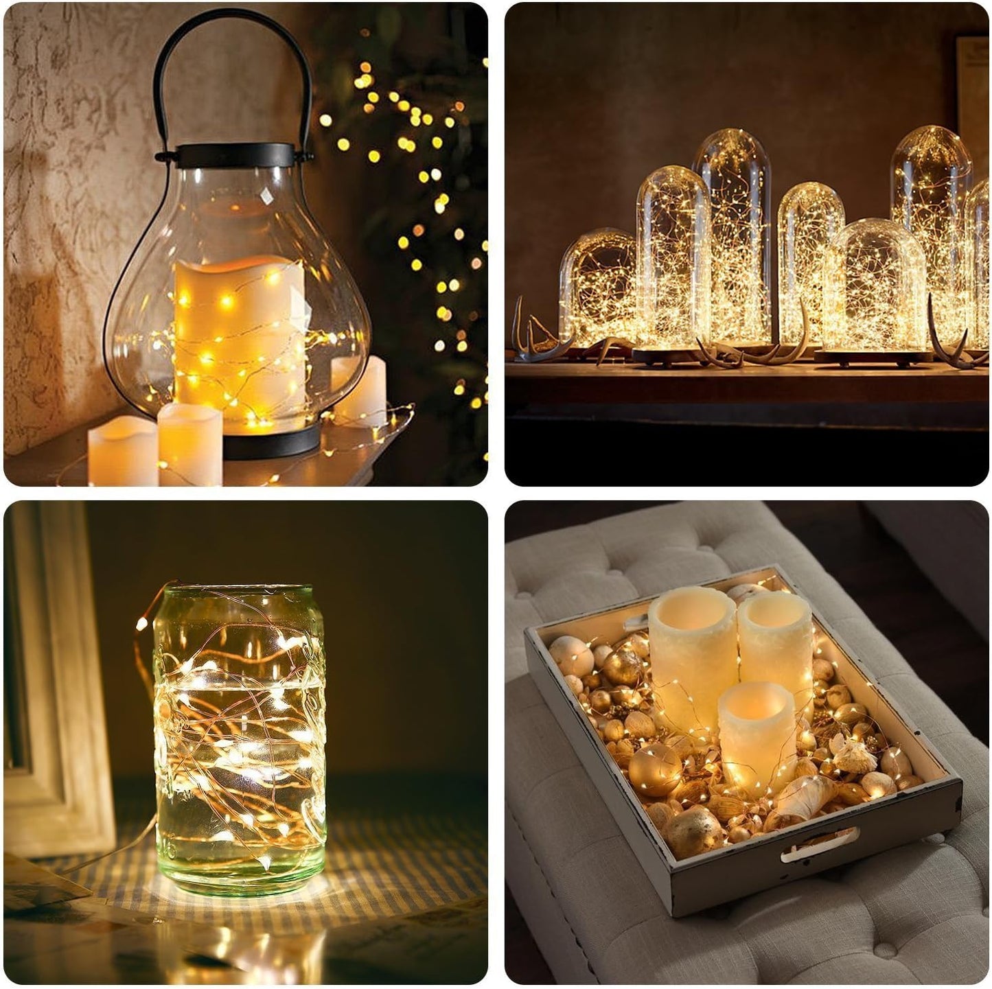 2 50LEDs 2 16.4) BXROIU x Fairy Lights Battery Operated, Silver Wire Mode Chains String Lights for Bedroom Christmas