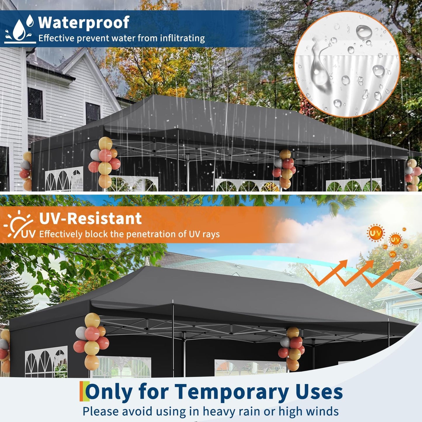 10x20 Pop Up Canopy Party Tent with 6 Removable Sidewalls, Waterproof Outdoor Large Gazebo Shelter with Adjustable Height for Backyard, BBQ, Wedding Events