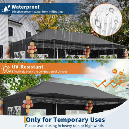 10x20 Pop Up Canopy Party Tent with 6 Removable Sidewalls, Waterproof Outdoor Large Gazebo Shelter with Adjustable Height for Backyard, BBQ, Wedding Events