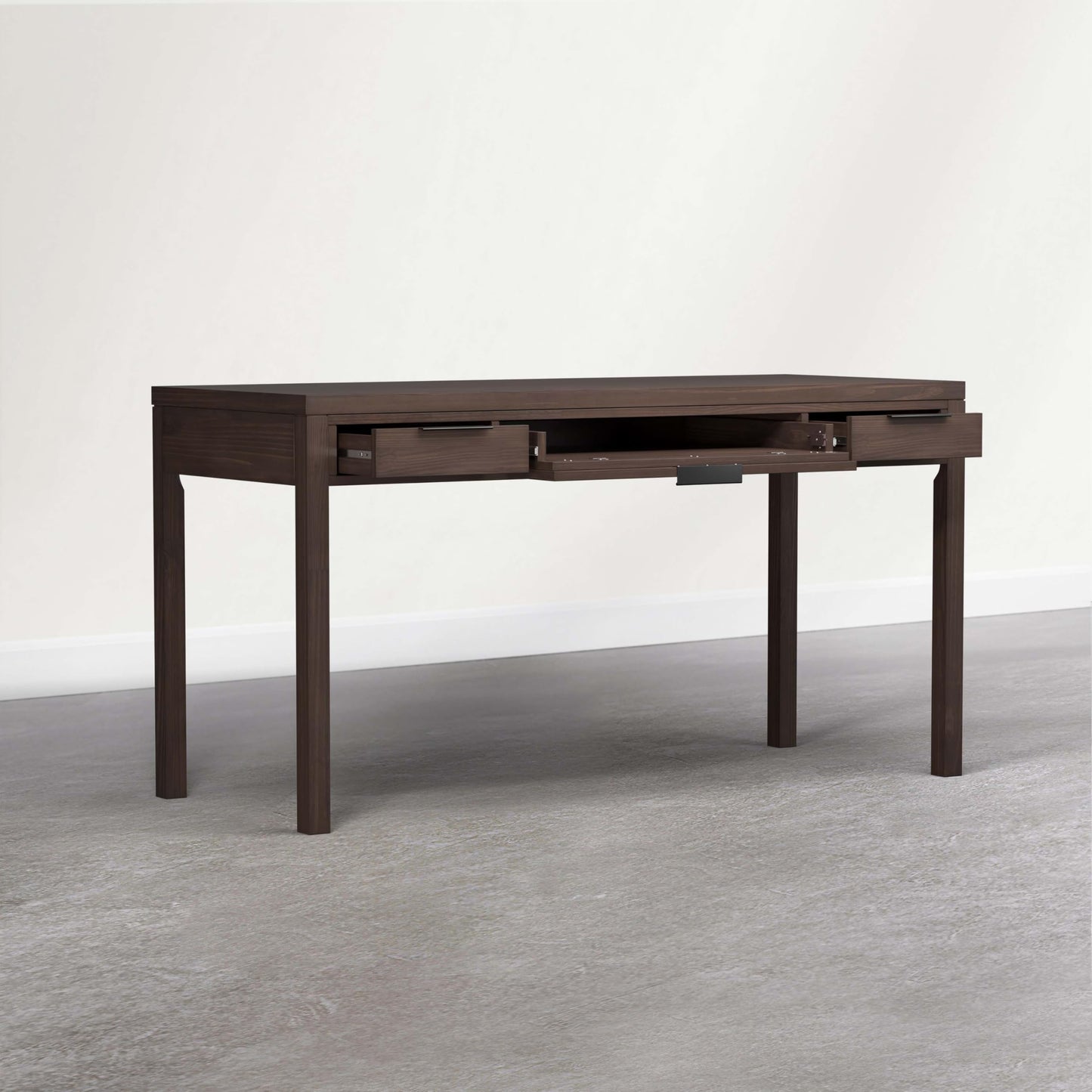 SIMPLIHOME Hollander Desk - 60 Inch Wide Solid Wood Writing Desk in Dark Brown Walnut, Contemporary Home Office Computer Table for Workspace or Study with 2 Drawers and Flip-Down Keyboard Tray