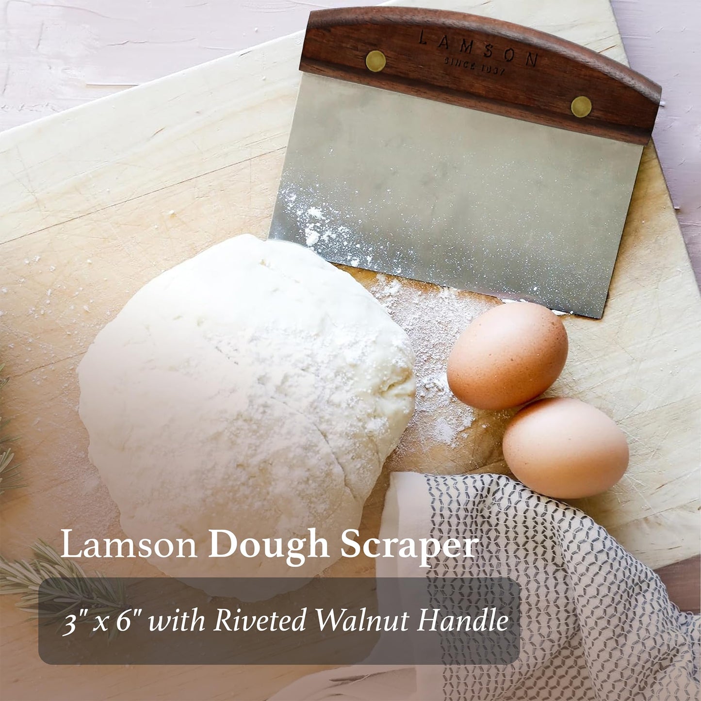 Lamson Kitchen Utensils - 3" x 6" Bench Scraper, High-Carbon Stainless Steel Dough Scraper, Ergonomic Riveted Walnut Handle, Handcrafted, Full-Tang Design, Built to Last