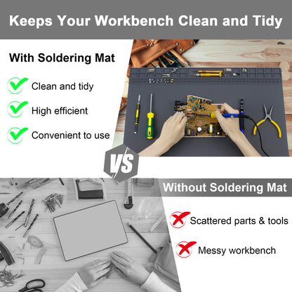 Extra Large Soldering Mat 23.7''x13.8'' Premium Silicone 932°F Heat Resistant Repair Mat Non-Slip Large Silicone Mat for Soldering Iron, DIY Projects, Electronics, Phone, Laptop Repair (Grey)