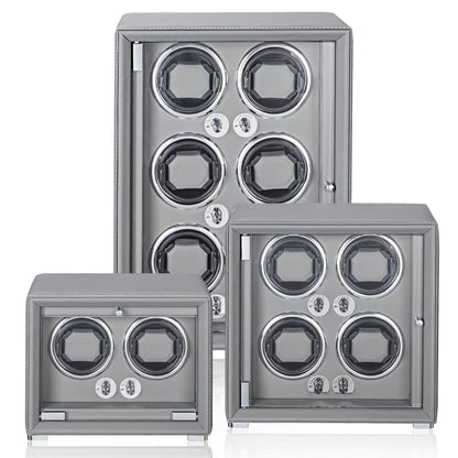 KOHUDIS Watch Winder for 2/4/6/9 Automatic Watches, high-end Leather Making, Super Quiet Mabuchi Motor, Two Power Modes, Built-in led Lights (Gray, 6 Slots)