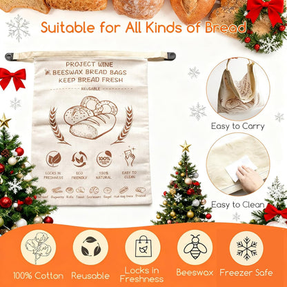 17x13 Inch Design2 Pack Beeswax Bread Bags for Sourdough & Homemade Bread - Reusable Natural Cotton Bees Wax Bags