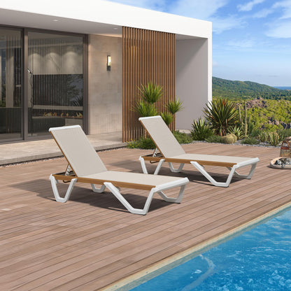 PURPLE LEAF Patio Lounge Chair Set White Chaise Lounge Chairs Five-Position Adjustable Plastic Stackable Chaise for Pool Sunbathing Beach Deck Outdoor, Beige