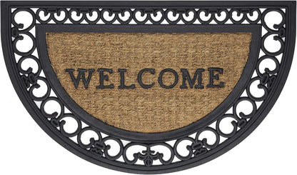 Wrought Iron Rubber Door Mat - Fleur De Lis Slice, 18 Inch Width, 30 Inch Length