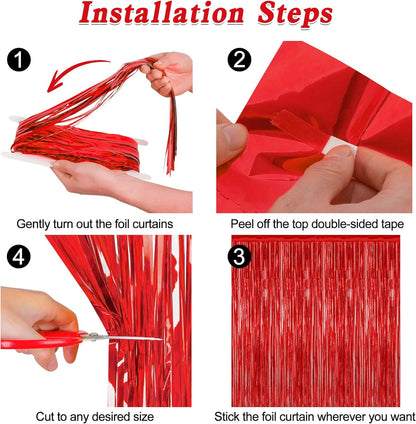 Red Backdrop by Party Essentials - 8 Pack Metallic Foil Fringe Curtains | 3.28 FT x 7.05 FT for Photo Booths & Parties