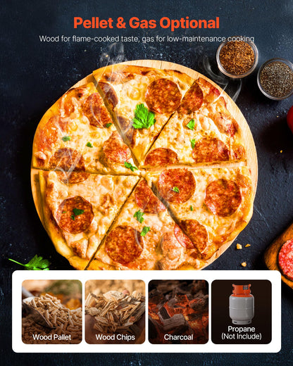 VEVOR Dual Fuel Pizza Oven Outdoor, 12 Inch Wood Fire & Propane Gas Pizza Oven, Pellet & Propane Pizza-Maker with Thermometer, Carry Bag, Stainless Steel Pizza-Cook for Outside Camping & Backyard