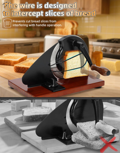 Redants Manual Bread Slicer for Homemade Sourdough Bread, Versatile Hand Crank Bread Slicer, Adjustable Thickness for Smooth Cutting, Food Grade Stainless Steel (Black)