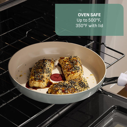 T-Fal Inspire Ceramic Nonstick Frying Pan 2-Pc Set, 8" & 10", Oven Broiler Safe up to 50°F Cookware, Ceramic Frying Pan Skillet, Pots & Pans, Mint Green