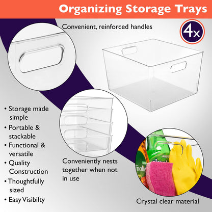 ClearSpace Clear Plastic Storage Bins – XL 4 Pack Perfect for Kitchen,Fridge, Pantry Organization, Cabinet Organizers