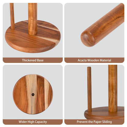 E-ROOM TREND Acacia Wood Paper Towel Holder Countertop, Wooden Paper Towel Holder Thicken Base for Kitchen, Easy to Assemble, Sturdy, Durable, Natural Wood Color