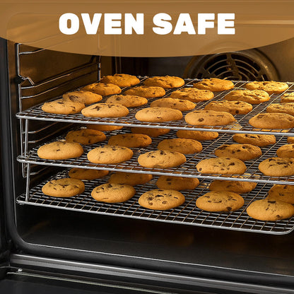 Stainless Steel Stackable Cooling Rack for Baking, 3-Tier Cooling Rack Set, Stackable Heavy Duty Stainless Steel Wire Racks, for Baking Cooking Grilling, Oven & Dishwasher Safe, 12”x 16.5”, Silver