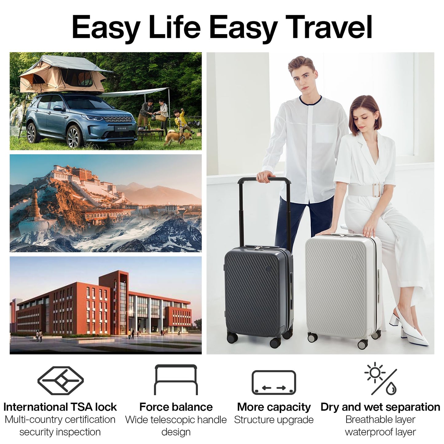 mixi Large Capacity Expandable Luggage Suitcases With Spinner Wheels,Upgrade Wide Handle PC Hardshell Rolling Travel Suitcase with TSA Lock, Checked-Medium 24-Inch, Smoke White