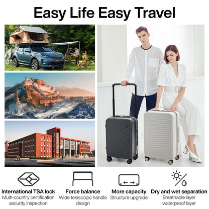 mixi Large Capacity Expandable Luggage Suitcases With Spinner Wheels,Upgrade Wide Handle PC Hardshell Rolling Travel Suitcase with TSA Lock, Checked-Medium 24-Inch, Smoke White