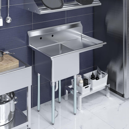 39 in. x 23.5 in. Stainless Steel One Compartment Sink with 18 in. x 18 in. Bowl and 18 in. Right Drainboard. NSF