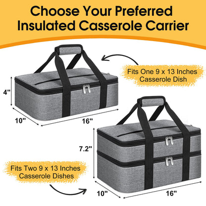 MIAOJIE Insulated Casserole Carrier, Portable Casserole Carrier for Hot or Cold Food Lunch Tote Warmer or Cooler Bag, Lasagna Lunch Bag for Potluck Parties- Fits 9" x 13" Baking Dish-Grey