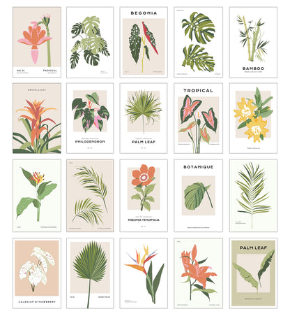 20 Piece Tropical Graphic Garden Flower Floral Collage Kit - Art Boheme, Palm Plants Minimalist, Teen Room Wall, Dormitory Bedroom Decorations, Aesthetic, 4x6 Professional Photos