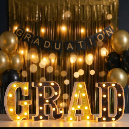 VIHOSE 2026 Graduation Grad Light up Sign, 4 LED Marquee Light up Letter''grad''sign Decorations for Kindergarten Preschool High School College Wall Table Decor Party Supplies(Black & Gold)