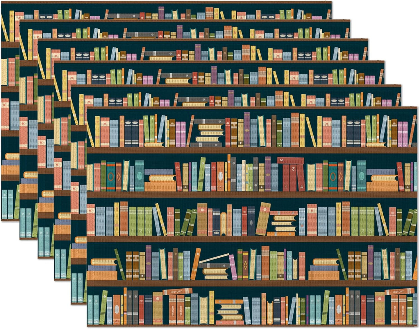 Set 6,Library 12x18 Inch Bookshelf Placemats of Book Place Mats Heat Resistant Washable Non-Slip Table Mats for Party
