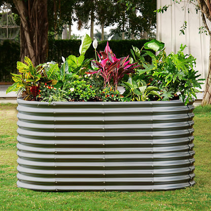 Land Guard 8x4x3ft Oval Galvanized Raised Garden Beds, Large-Capacity Metal Planter Box Outdoor, Durable Deep Raised Garden Bed 3ft Tall, Raised Beds for Gardening Vegetables, Modern Gray