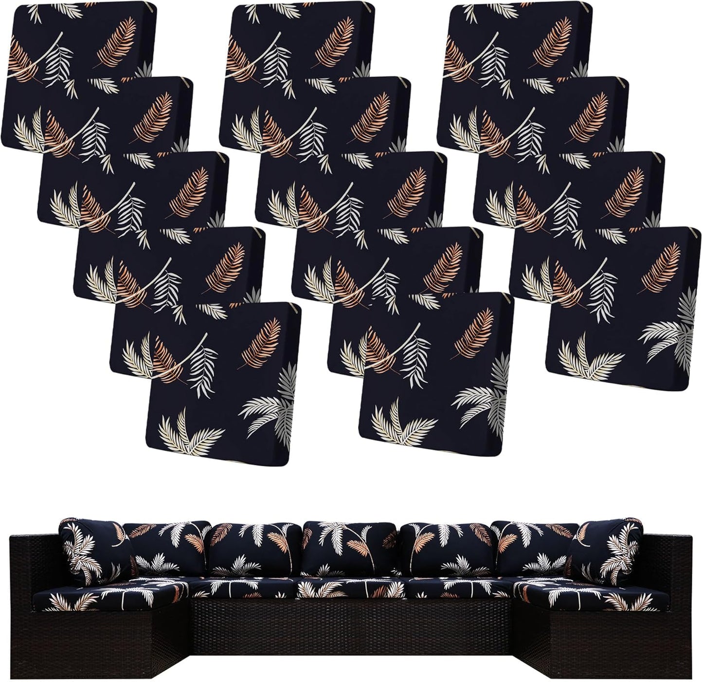 Skiennix 14-Piece Stretch Patio Cushion Covers - Washable Outdoor Sofa Slipcovers | Coconut Trees Design